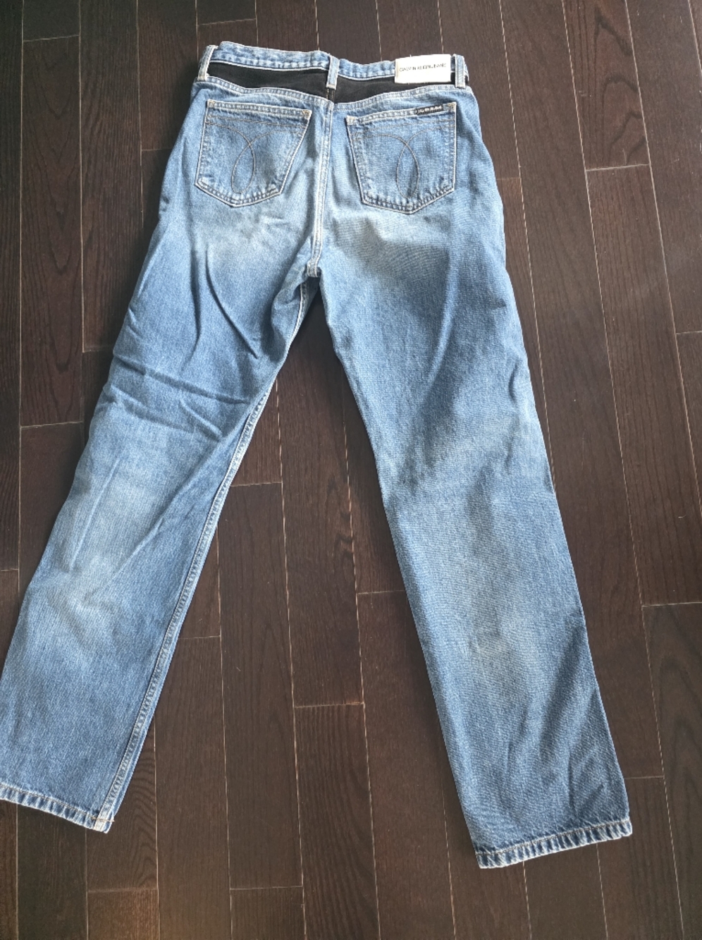 Calvin Klein Blue Straight-Leg Jeans with Black & White Knee Panels - Picture 9 of 11